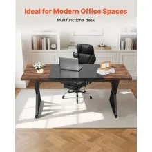 VEVOR Executive Desk 70.9 x 31.5 inch, Large Computer Desk PC Workstation for Home Office, Modern Simple Wood Laptop Study Writing Table Metal Frame Business Furniture, Rustic Brown and Black