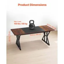 VEVOR Executive Desk 70.9 x 31.5 inch, Large Computer Desk PC Workstation for Home Office, Modern Simple Wood Laptop Study Writing Table Metal Frame Business Furniture, Rustic Brown and Black