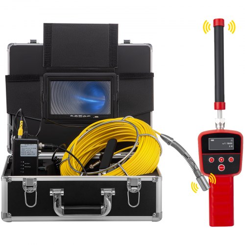 VEVOR Sewer Camera with Locator, 100' Cable, Drain Camera w/ 512Hz Sonde Transmitter & Receiver, Waterproof IP68 Sewer Video Inspection Equipment w/ 16 GB SD Card, 1200TVL 7" LCD Monitor, LED Lights