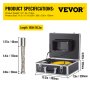 VEVOR Cámara de alcantarillado con localizador, cable de 165', cámara de drenaje con transmisor y receptor de sonda de 512 Hz, equipo de inspección de vídeo de alcantarillado IP68 impermeable con tarjeta SD de 16 GB, monitor LCD 1200TVL de 7 pulgadas, luces LED