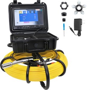 VEVOR Sewer Camera, 328ft/100m Cable, Waterproof IP68 Sewer Video Inspection Equipment, Drain Camera with 16 GB SD Card, DVR Function, 720P 9\” LCD Monitor, LED Lights | VEVOR US
