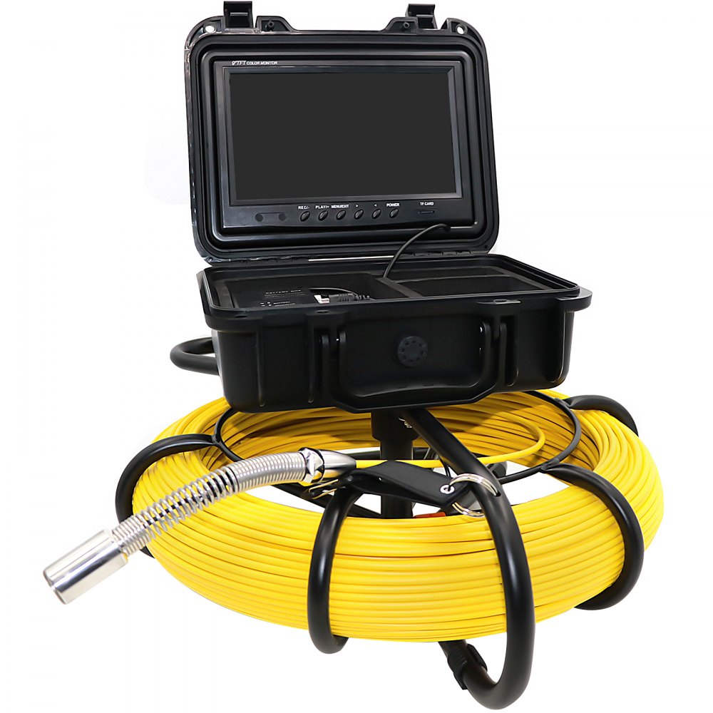 VEVOR Sewer Camera, 328ft/100m Cable, Waterproof IP68 Sewer Video Inspection Equipment, Drain Camera with 16 GB SD Card, DVR Function, 720P 9\" LCD Monitor, LED Lights