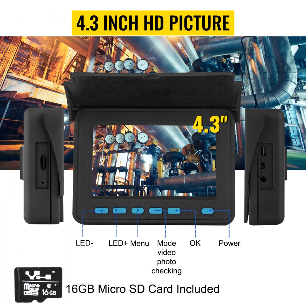 VEVOR Sewer Camera Pipe Inspection Camera 10M / 32.8FT Cable 4.3 In. LCD Monitor