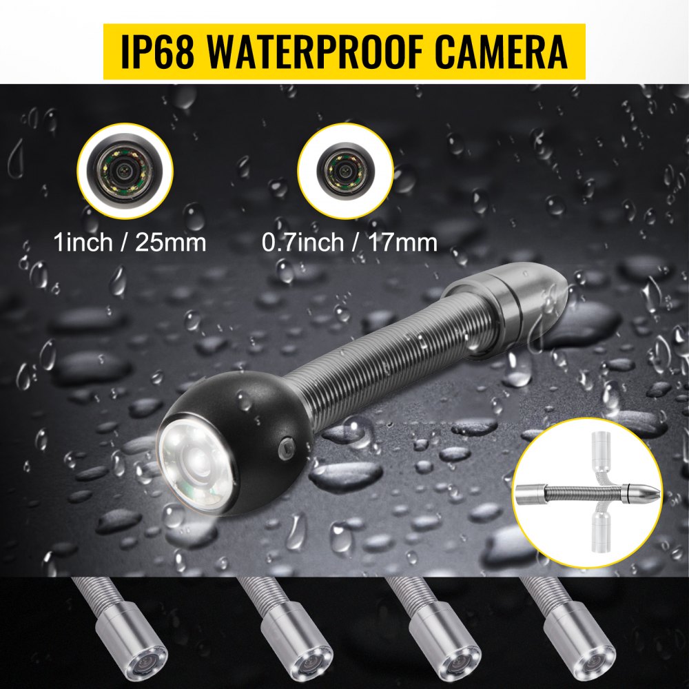 VEVOR Sewer Camera Pipe Inspection Camera 10M / 32.8FT Cable 4.3 In. LCD Monitor