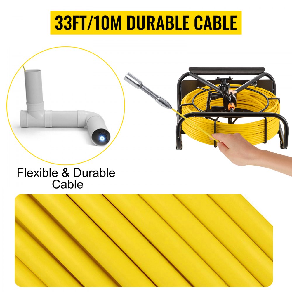 VEVOR Sewer Camera Pipe Inspection Camera 10M / 32.8FT Cable 4.3 In. LCD Monitor