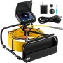 VEVOR sewer camera with monitor, yellow cable, charger, usb, and accessories.