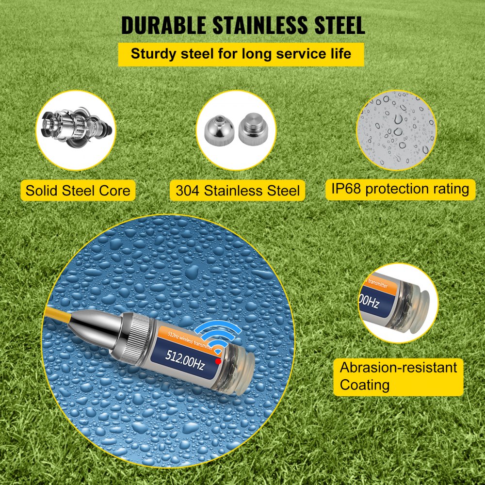 VEVOR 512HZ Sonde 8/5\" and 1/4-20\" Connectors Rigid Drain Locator for Locating & Detecting Small Sewer & Pipelines, Silver