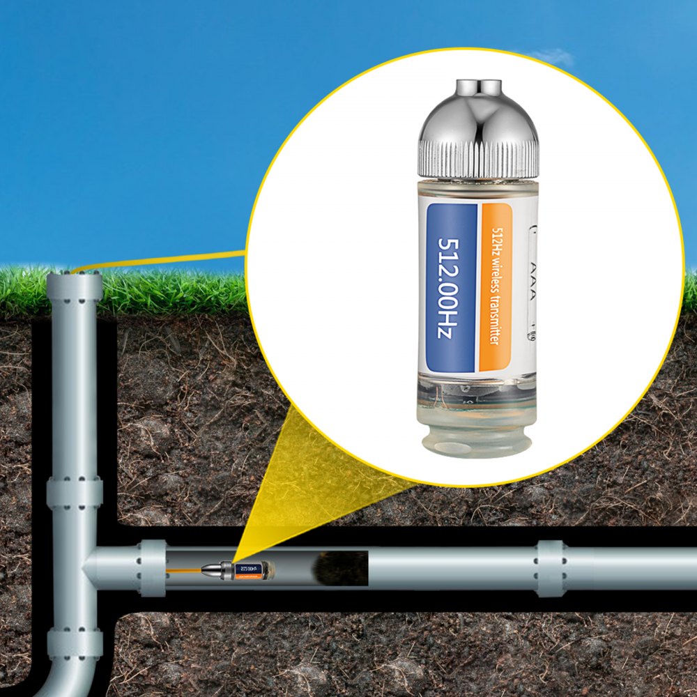 VEVOR 512HZ Sonde 8/5\" and 1/4-20\" Connectors Rigid Drain Locator for Locating & Detecting Small Sewer & Pipelines, Silver