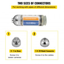 VEVOR 512HZ Sonde 8/5\" and 1/4-20\" Connectors Rigid Drain Locator for Locating & Detecting Small Sewer & Pipelines, Silver