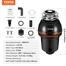 VEVOR Garbage Disposal 1.25 HP Continuous Food Waste Disposer 4060RPM EZ Connect