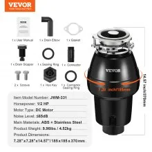 Triturador de basura Triturador de residuos de alimentos continuo de 1/2 HP 3450 RPM Conexión de 3 pernos