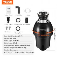 VEVOR Garbage Disposal 1 HP Continuous Food Waste Disposer 3960 RPM EZ Connect