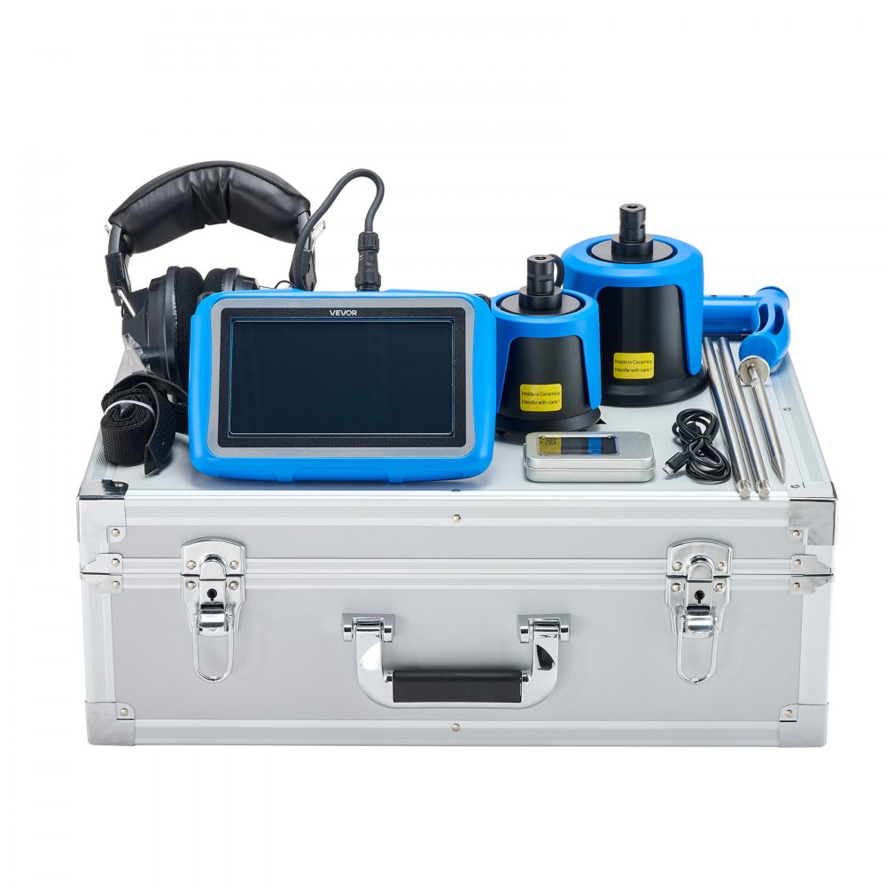 VEVOR Pipe Water Leak Detector for Outdoors, 1Hz-10000Hz, LCD Touchscreen Leakage Detection Locator for 5m Underground Plumbing - with Medium & Large Sensor, 3 Listening Rods, Headphone & Case
