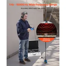 VEVOR Pipe Water Leak Detector for Outdoors, 1Hz-10000Hz, 7" Touchscreen Leakage Detection Locator for 16.4FT (5m) Underground Plumbing - with Medium & Large Sensor, 3 Listening Rods, Headphone & Case