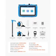 VEVOR Pipe Water Leak Detector for Outdoors, 1Hz-10000Hz, 7" Touchscreen Leakage Detection Locator for 16.4FT (5m) Underground Plumbing - with Medium & Large Sensor, 3 Listening Rods, Headphone & Case