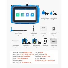 VEVOR Pipe Water Leak Detector with 4 Sensors, 1Hz-10000Hz, 7" Touchscreen Underground Plumbing Leakage Detection Locator with 3 Listening Rods, Headphones, 8GB Card & Carry Case for Indoors Outdoors