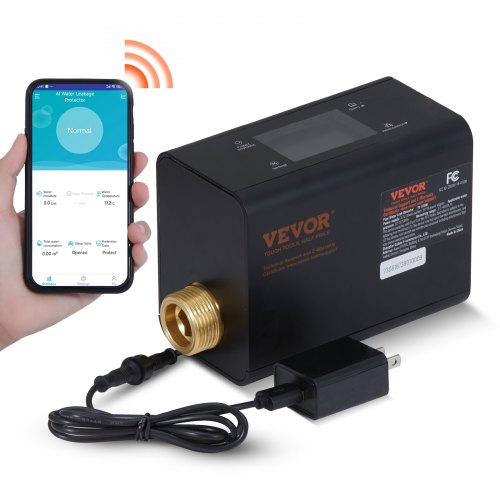 VEVOR Smart Water Monitor and Automatic Shutoff Detector, Home Water Leak Detector 2.0-4000 L/H Measure Range 6 Modes