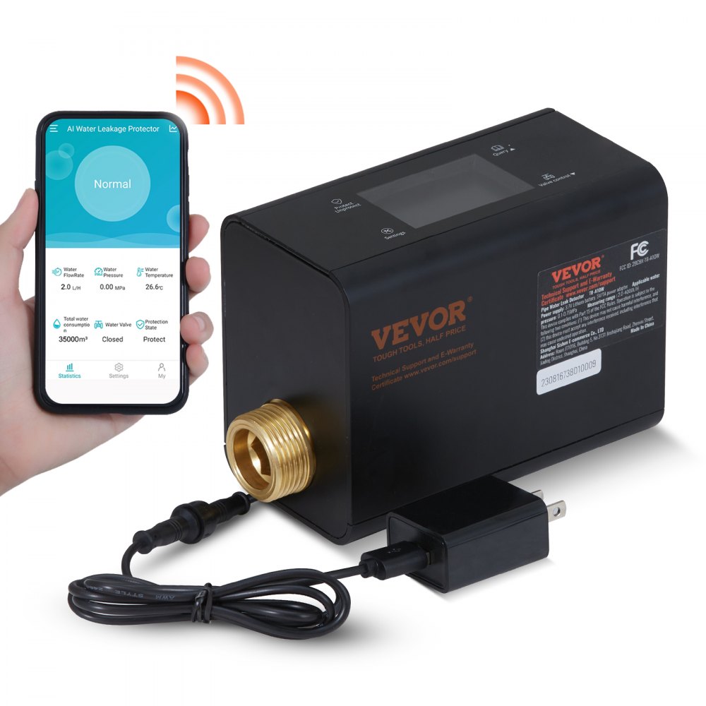 VEVOR VEVOR Monitor de agua inteligente y detector de apagado automático,  detector de fugas de agua para el hogar, rango de medida de 2,0-4000 L/H, 6  modos