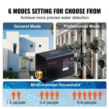 VEVOR Monitor de agua inteligente y detector de apagado automático, detector de fugas de agua para el hogar, rango de medida de 2,0-4000 L/H, 6 modos