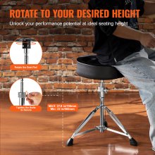 VEVOR Saddle Drum Throne, 560-705 mm Height Adjustable, Padded Drum Stool Seat with Anti-Slip Feet Drumsticks 227 kg Max Weight Capacity, 360° Swivel Drum Chair for Drummers