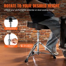 VEVOR Drum Throne, 21.3-26.4 in / 540-670 mm Height Adjustable, Padded Drum Stool Seat with Anti-Slip Feet 5A Drumsticks 500 lbs / 227 kg Maximum Weight Capacity, 360° Swivel Drum Chair for Drummers