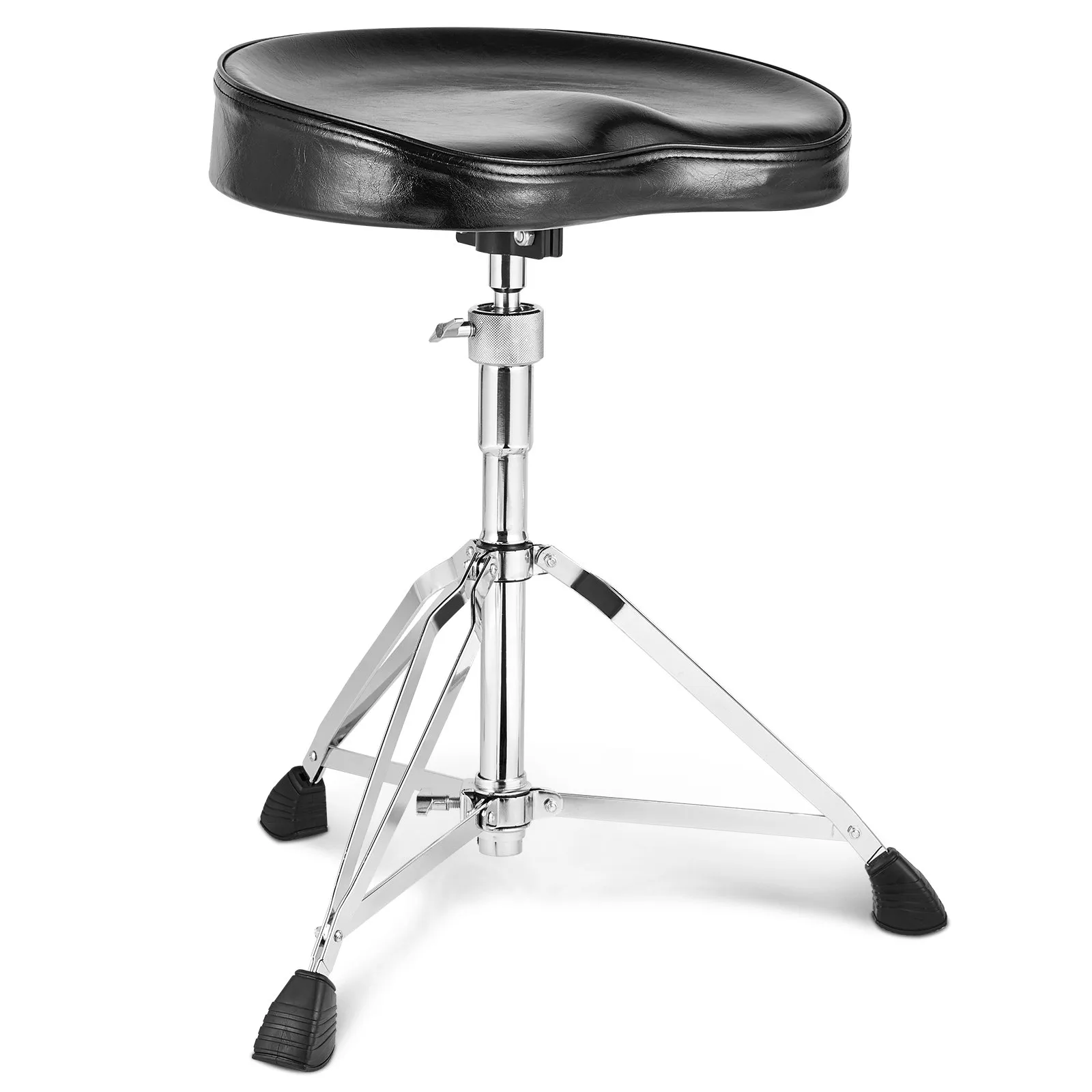 VEVOR adjustable stool with cushioned leather seat and chrome-plated steel legs.
