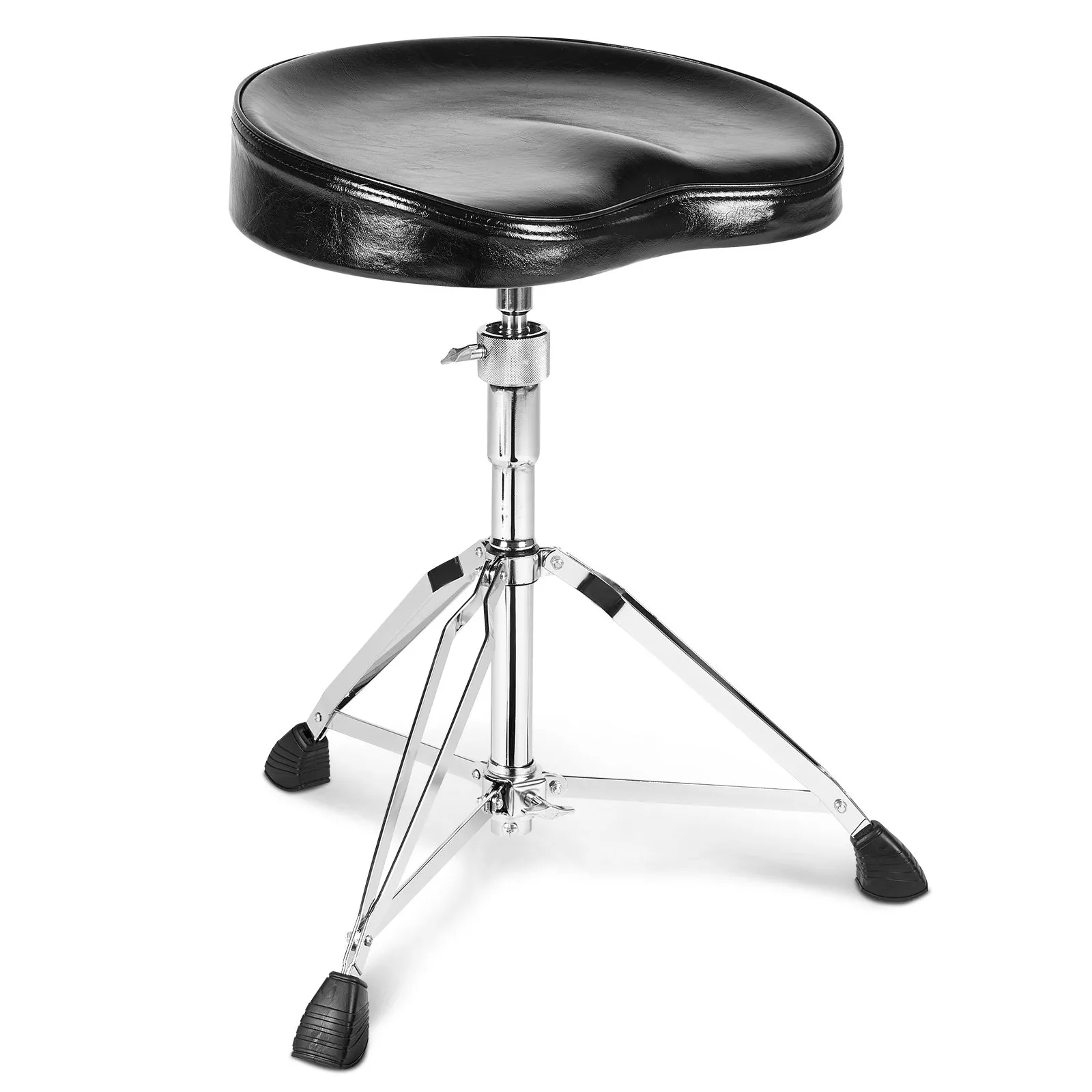 VEVOR drum throne with padded seat, chrome stand, and rubber feet.