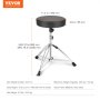 VEVOR Drum Throne, 19,3 til 23 tommer / 490-585 mm Højdejusterbart, polstret trommeskammelsæde med skridsikre fødder 5A trommestikker 330 lbs / 150 kg Maksimal vægtkapacitet, 360° drejelig trommestol til trommeslagere