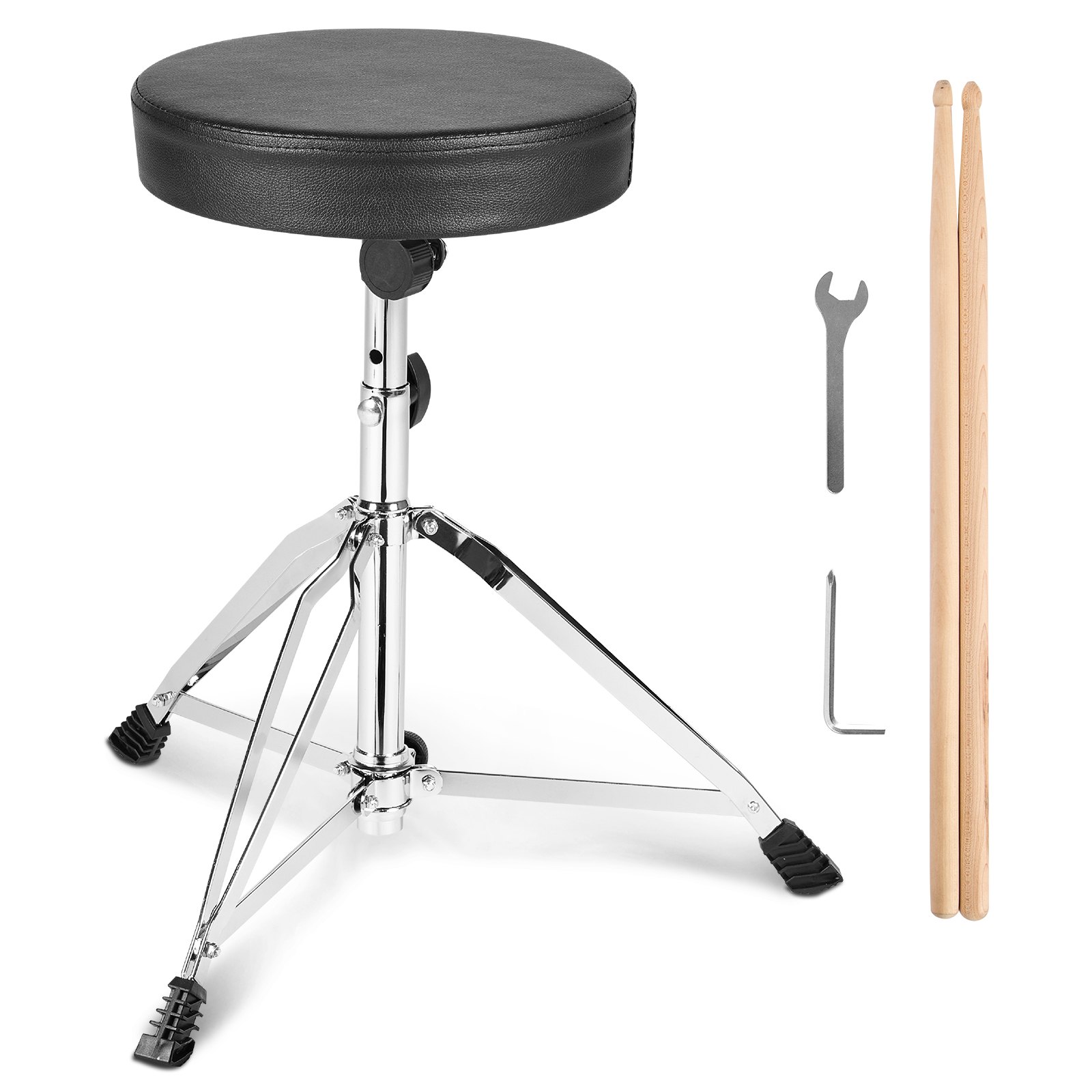 Drum Throne, 19.3 to 23 in / 490-585 mm Height Adjustable, Padded Drum Stool Seat with Anti-Slip Feet 5A Drumsticks 330 lbs / 150 kg Maximum Weight Capacity, 360° Swivel Drum Chair for Drummers Drum Throne, 19.3 to 23 in / 490-585 mm Height Adjustable, Padded Drum Stool Seat with Anti-Slip Feet 5A Drumsticks 330 lbs / 150 kg Maximum Weight Capacity, 360° Swivel Drum Chair for Drummers