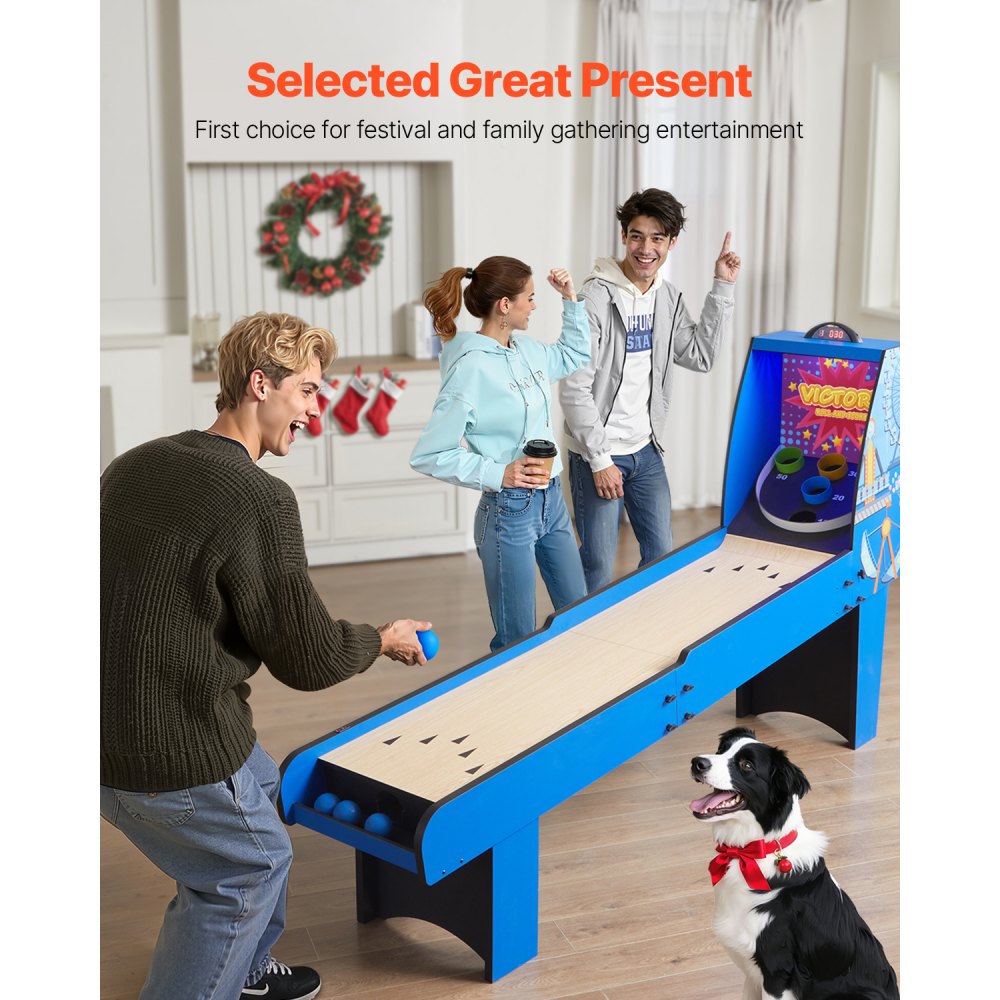 VEVOR 8' Roll and Score Classic Arcade Game Table, Arcade Machine Indoor with Electronic Scorer, Sound, Automatic Ball Return for Adults Kids Family Recreation Game Room, 4 Balls Included