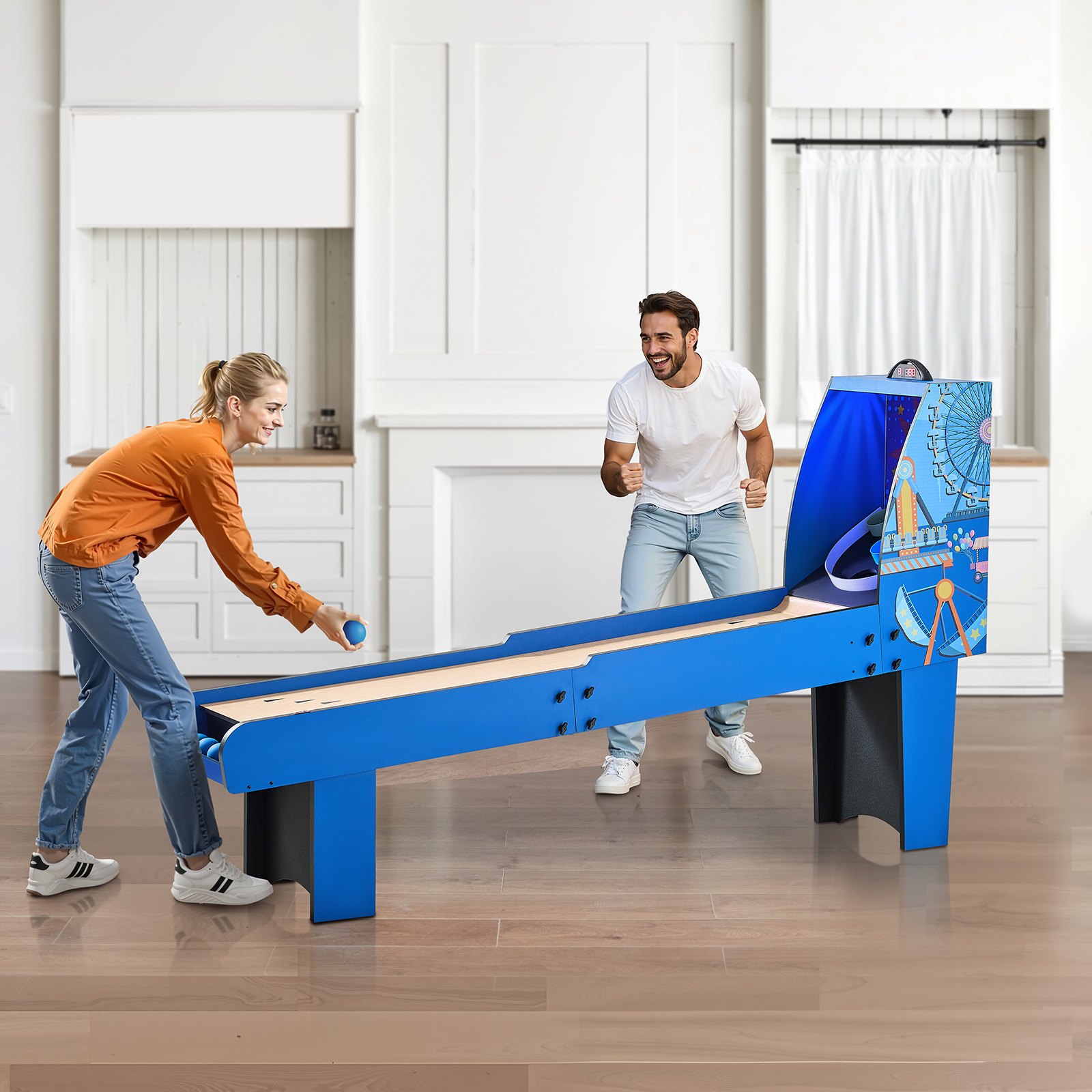 VEVOR 8' Roll and Score Classic Arcade Game Table, Arcade Machine Indoor with Electronic Scorer, Sound, Automatic Ball Return for Adults Kids Family Recreation Game Room, 4 Balls Included