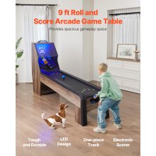 9 ft Roll & Score Arcade Game Table LED Electronic Scorer Home Game Room 4 Balls