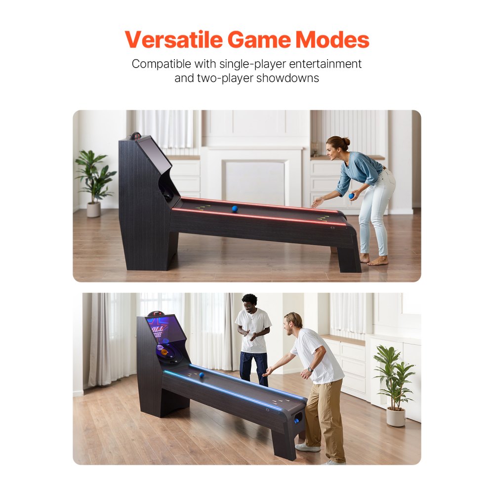 VEVOR 9' Roll and Score Classic Arcade Game Table,  with LED Electronic Scorer & Track Lighting, Sound, Automatic Ball Return, Adults Kids Home Recreation Game Room, 4 Balls Included