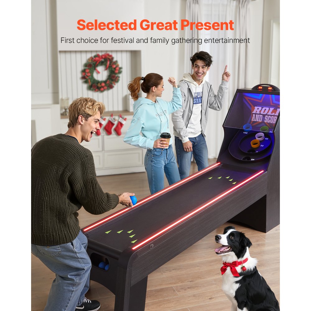 VEVOR 9' Roll and Score Classic Arcade Game Table,  with LED Electronic Scorer & Track Lighting, Sound, Automatic Ball Return, Adults Kids Home Recreation Game Room, 4 Balls Included