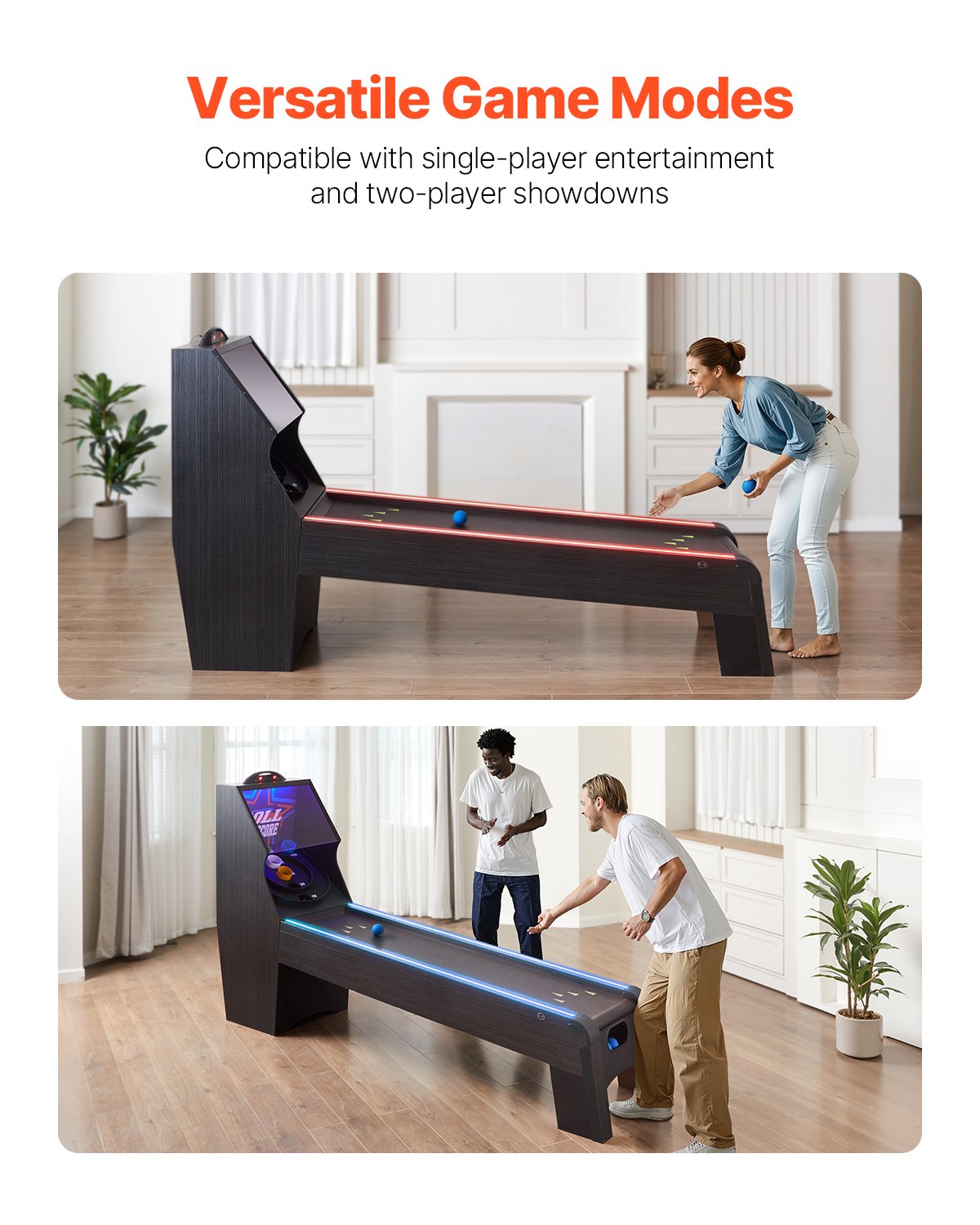 VEVOR 9' Roll and Score Classic Arcade Game Table,  with LED Electronic Scorer & Track Lighting, Sound, Automatic Ball Return, Adults Kids Home Recreation Game Room, 4 Balls Included