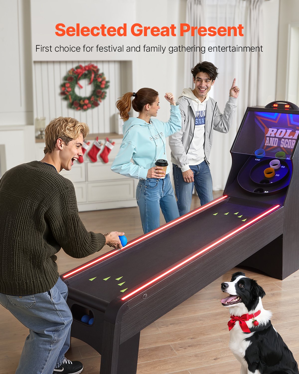 VEVOR 9' Roll and Score Classic Arcade Game Table,  with LED Electronic Scorer & Track Lighting, Sound, Automatic Ball Return, Adults Kids Home Recreation Game Room, 4 Balls Included