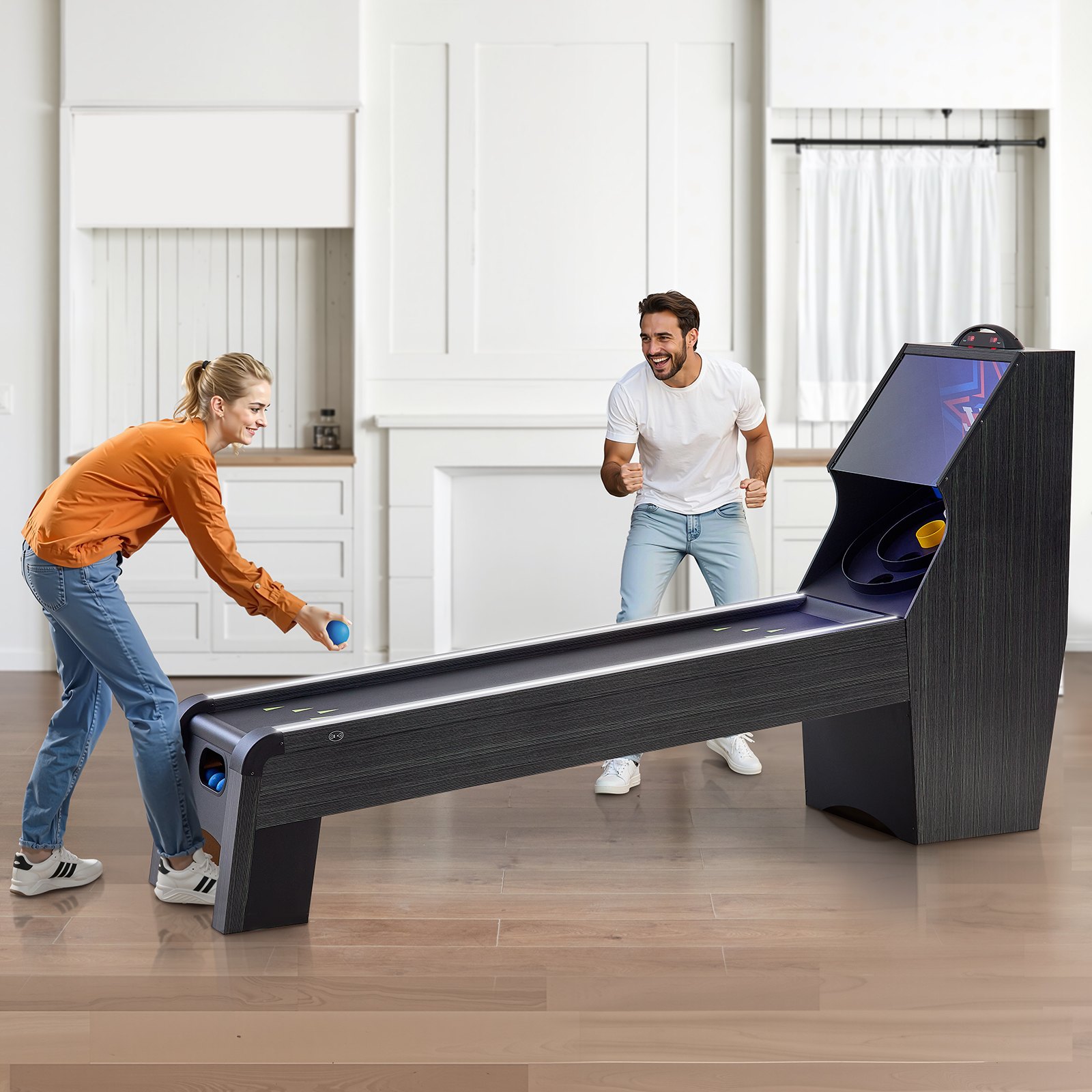 VEVOR 9' Roll and Score Classic Arcade Game Table,  with LED Electronic Scorer & Track Lighting, Sound, Automatic Ball Return, Adults Kids Home Recreation Game Room, 4 Balls Included