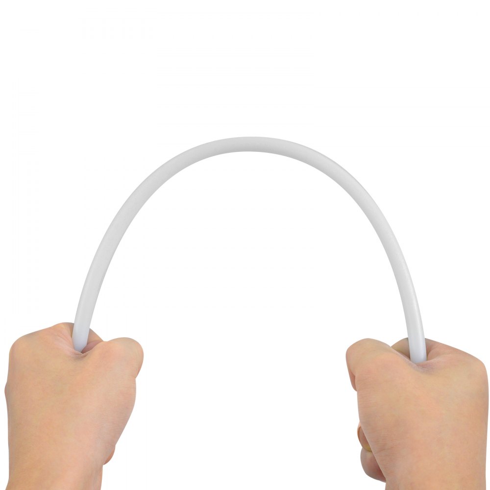 hands holding flexible rod from VEVOR dryer vent cleaner kit against a white background.