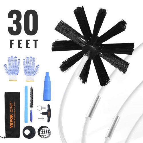 VEVOR 30 FEET Dryer Vent Cleaner Kit, 22 Pieces Duct Cleaning Brush, Reinforced Nylon Dryer Vent Brush with Complete Accessories, Dryer Cleaning Kit with Flexible Lint Trap Brush, Clamp Connectors