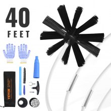 VEVOR 40 FEET Dryer Vent Cleaner Kit, 29 Pieces Duct Cleaning Brush, Reinforced Nylon Dryer Vent Brush with Complete Accessories, Dryer Cleaning Kit with Flexible Lint Trap Brush, Clamp Connectors