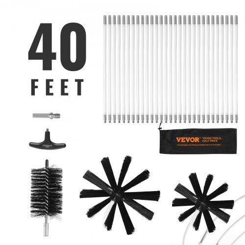 VEVOR 29 Pieces 40 FEET Dryer Vent Cleaner Kit, Include 3 Different Sizes Flexible Lint Trap Brush, Reinforced Nylon Duct Cleaning Dryer Vent Brush, Dryer Cleaning Kit with Clamp Connectors