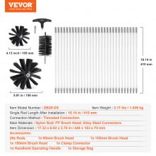 VEVOR Kit de 29 piezas de limpiador de ventilación para secadora de 40 pies, incluye 3 tamaños diferentes de cepillo flexible para trampa de pelusa, cepillo de ventilación para limpieza de conductos de nailon reforzado, kit de limpieza para secadora con conectores de abrazadera