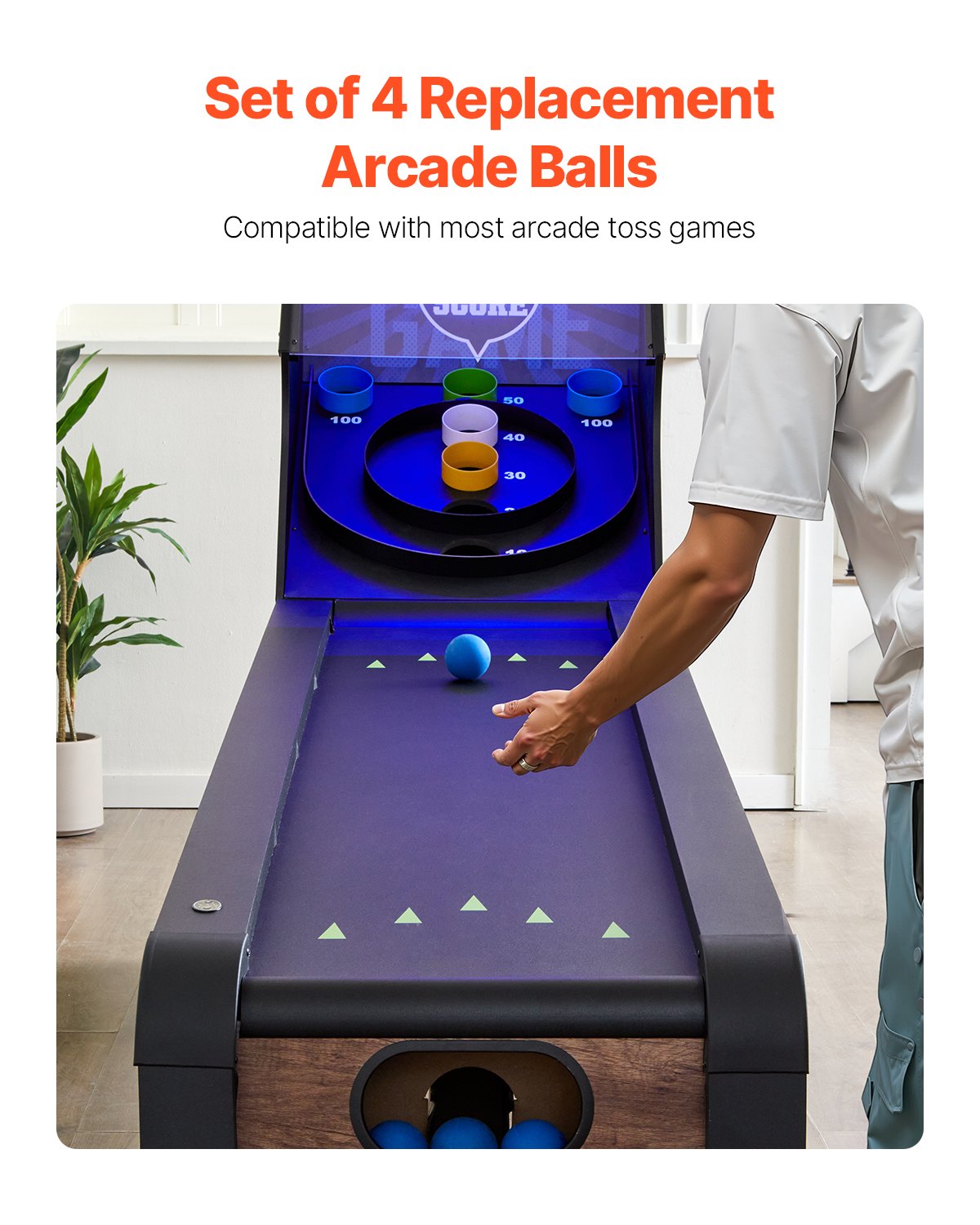 VEVOR Roll and Score Classic Arcade Game Ball, 4-pack Replacement Set, Arcade Accessory for Arcade Tossing Ball Games, Ideal for Adults Kids Family Recreation Game Rooms Outdoor Activities