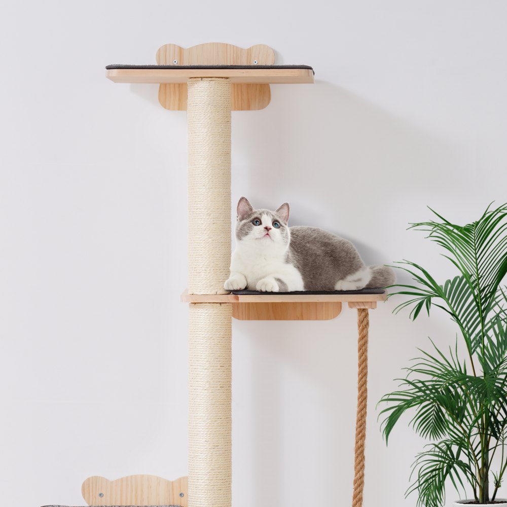 VEVOR 4 Tiers Tall Cat Tree, Cat Wall Furniture Set with 4 Jumping Boards, Wall-Mounted Cat Floating Shelf up to 40 lbs, 12 mm Pine Wood Cat Perch for Sleeping, Playing, and Climbing