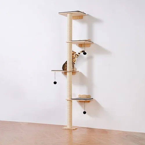 VEVOR 4 Tiers Cat Tree, Cat Wall Furniture Set with 4 Jumping Boards, Wall-Mounted Cat Floating Shelf up to 40 lbs, 12 mm Pine Wood Cat Perch for Sleeping, Playing, and Climbing