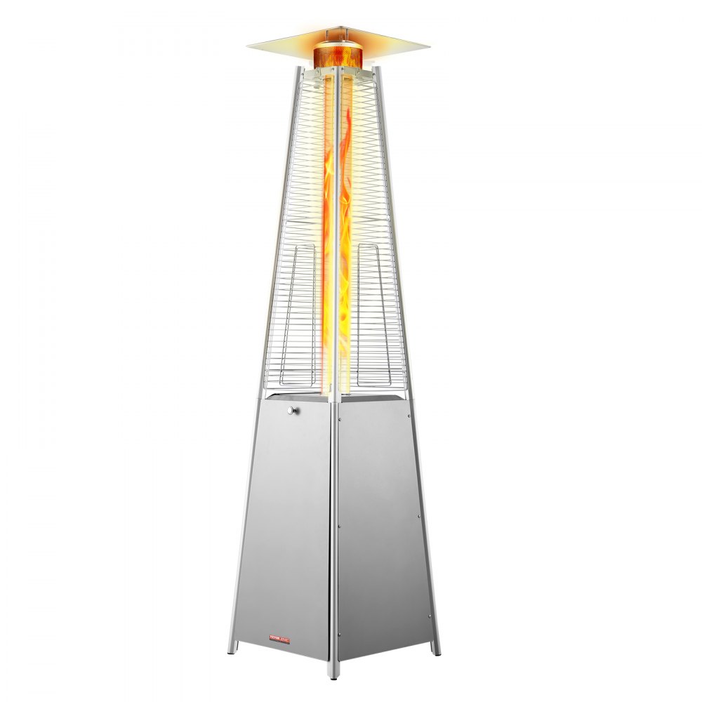 VEVOR Propane Patio Heater 48000BTU Pyramid w/Wheels for Outdoor Patio Silver