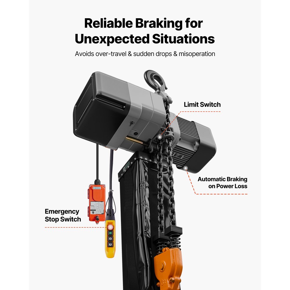 VEVOR 6000 lbs Electric Chain Hoist 30 ft Lift Three-Phase Overhead Crane, Double G100 Chain with 328 ft Wireless & 27 ft Wired Remote Control, 208-240V/440-480V, for Factories, Warehouses, Garages