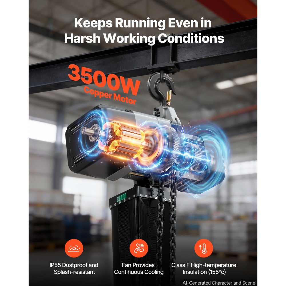 VEVOR 6000 lbs Electric Chain Hoist 30 ft Lift Three-Phase Overhead Crane, Double G100 Chain with 328 ft Wireless & 27 ft Wired Remote Control, 208-240V/440-480V, for Factories, Warehouses, Garages
