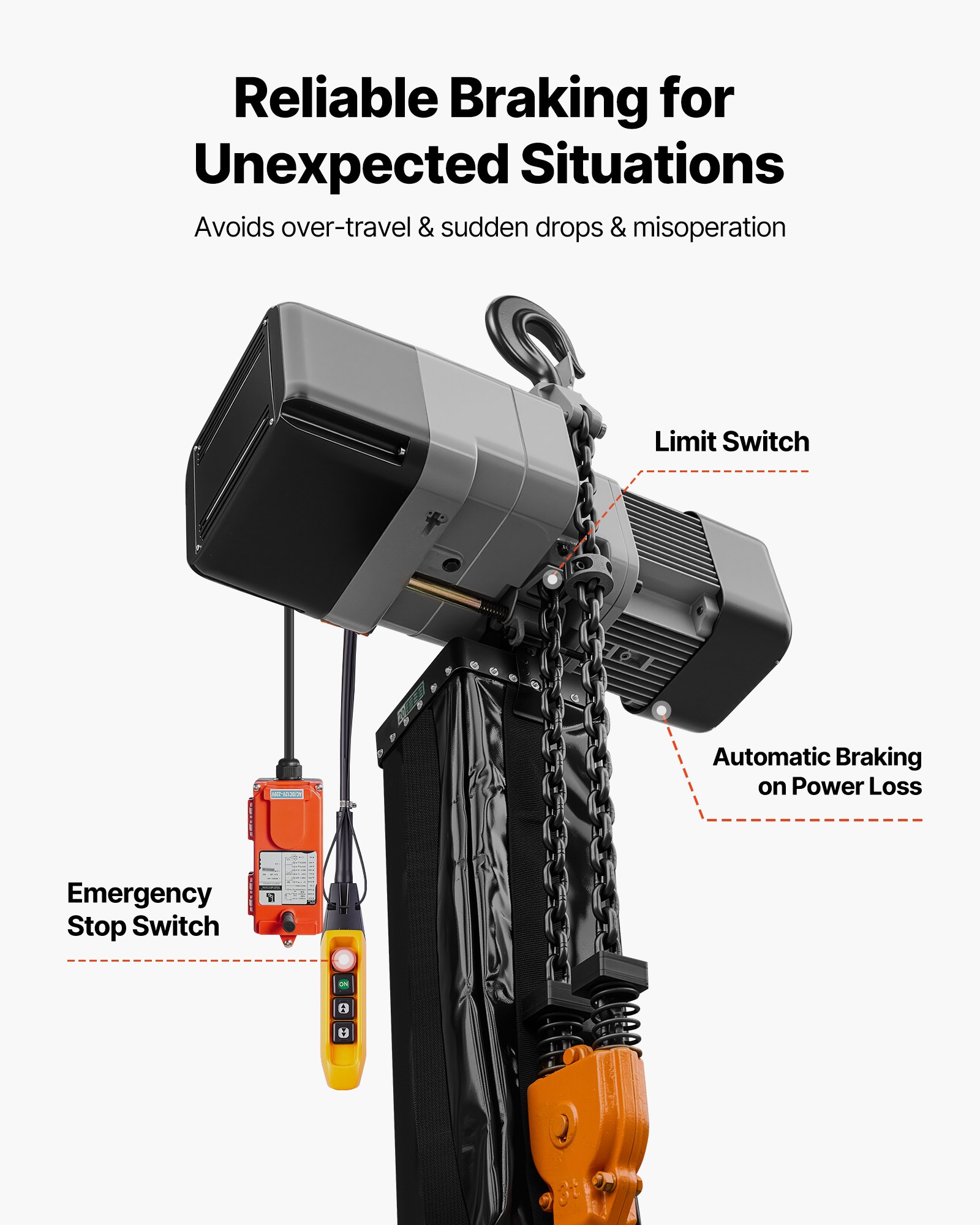VEVOR 6000 lbs Electric Chain Hoist 30 ft Lift Three-Phase Overhead Crane, Double G100 Chain with 328 ft Wireless & 27 ft Wired Remote Control, 208-240V/440-480V, for Factories, Warehouses, Garages