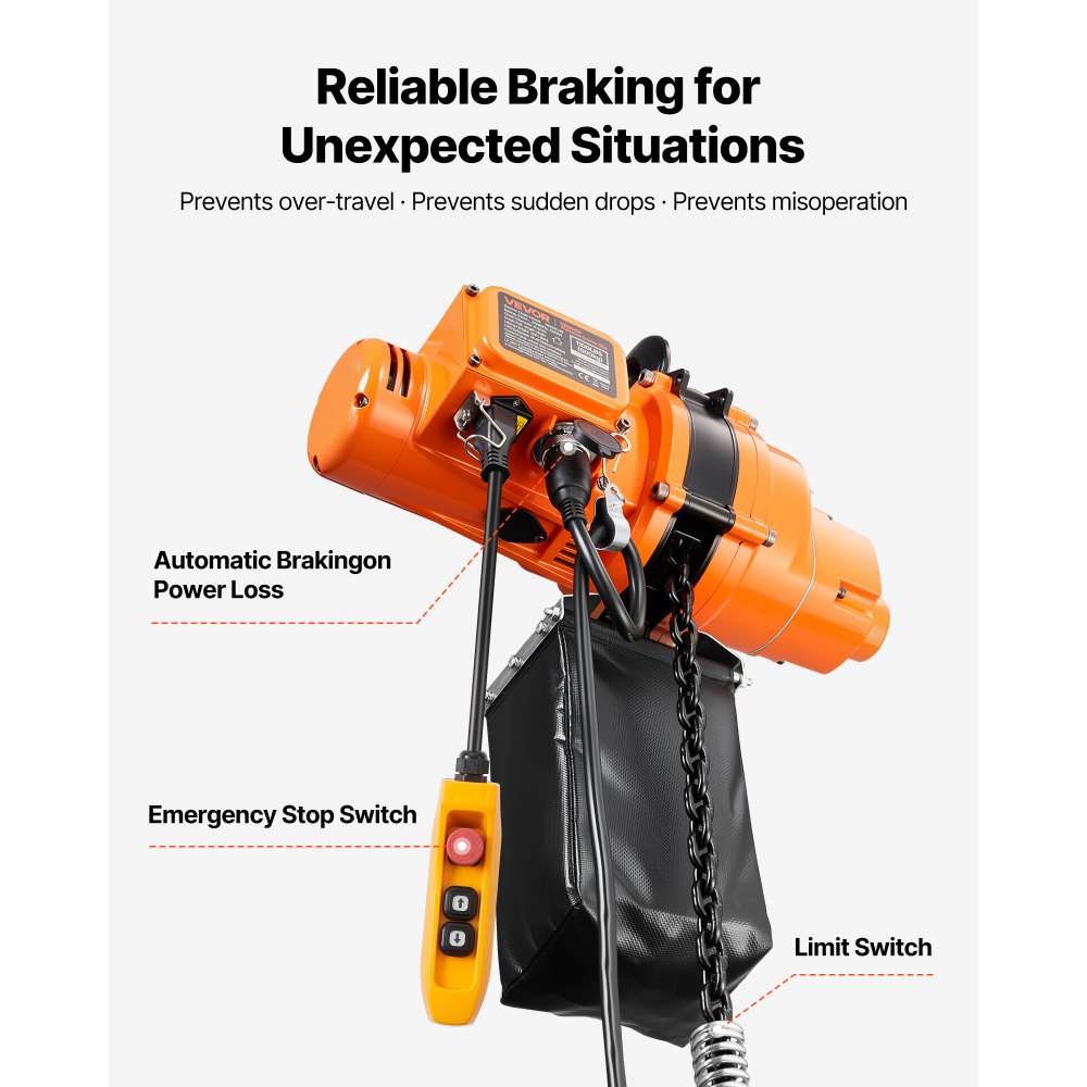 VEVOR 500 kg Electric Chain Hoist, 6 m Lifting Height, 230V Single Phase Overhead Crane with 100 m Wireless & 4.5 m Wired Remote Control, Power Electric Hoist for Factories, Warehouses, Garages